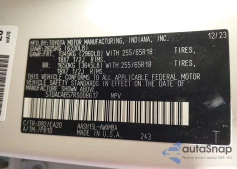 2024 Toyota Grand Highlander Hybrid Xle from USA, damaged, VIN 5TDACAB57RS008617